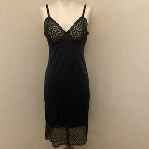 Women’s Vtg. Black Vassarette Full Slip Silky Nylon Lace Sz.34 F - Picture 1 of 22