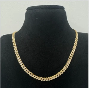 10K YELLOW GOLD NATURAL DIAMOND CUBAN CHAIN SINGLE CUT STONES 22 INCH - Picture 1 of 2
