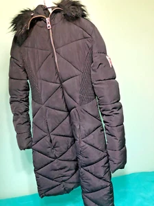 Guess Faux Fur Hooded Long Quilted Winter Puffer Coat Size S - Free Shipping - Picture 1 of 7