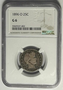 1896 O BARBER QUARTER NGC GOOD 6 - Picture 1 of 4
