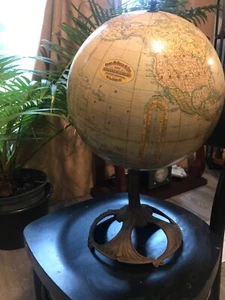 Antique Rand McNally 8 inch Terrestrial Globe w/ Cast Iron Art Nouveau Base - Picture 1 of 5