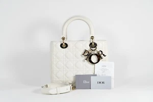 Lady Dior Medium Off White Cannage Lambskin Tote Bag Dior /w Charm Receipt 2023 - Picture 1 of 17