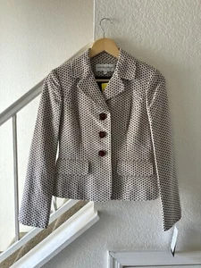 NEW Jones New York Suit Womens Blazer Jacket 2 Petite Linen Brown Gingham Career - Picture 1 of 19