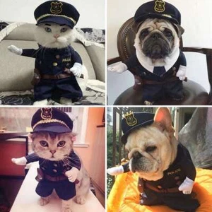 Halloween Pet Dog Cat Act Police Clothes Suite Costume Outfit Cosplay Uniform US - Picture 1 of 11