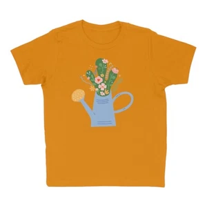 Girls Youth Watering Can Flowers Graphic T-Shirt For Kids - Picture 1 of 2
