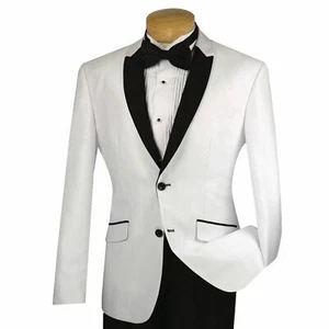 VINCI Men's White Sharkskin 2 Button Shawl Lapel Slim Fit Tuxedo Suit NEW - Picture 1 of 2