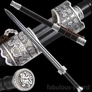 Damascus folded steel sharp blade Chinese zhao yun sword black wood saya  - Picture 1 of 10