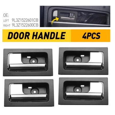 Set of 4 Interior Door Handle Fits 2009-2014 Ford F-150 Black Bezel Chrome Lever Foto 1 de 4