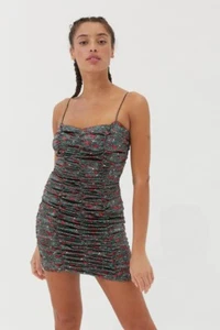 Urban Outfitters Iris Satin Dress •S• Ruched Floral Mini Dress OB1205545 - Picture 1 of 11