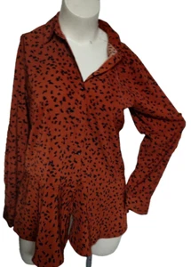 Susan Graver Women's Tunic Blouse Size M Button Up Brown Animal Print #C8S - Picture 1 of 5