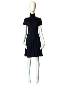 SINEQUANONE Navy Blue Wool Blend Turtleneck Short Sleeve Pleated Dress Size 2 - Picture 1 of 10
