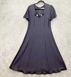 Vintage Caren Desiree CDC Dress Women 4P Black Crinkle Stretch Rosettes midi USA - Picture 1 of 13
