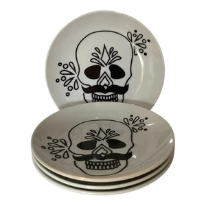 Crate & Barrel 4er Set Morelia Rico DAY OF THE DEAD Sugar Skull 6" RoundPlates - Bild 1 von 17
