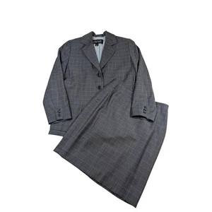 Ellen Tracy Mujeres Gris Cuadros Mezcla de Lana Falda Traje Talla 12 Blazer Falda Conjunto - Imagen 1 de 11