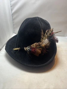 Vintage Adolfo Realites Ladie's Hat New York Paris Black With Feather Accents - Picture 1 of 4