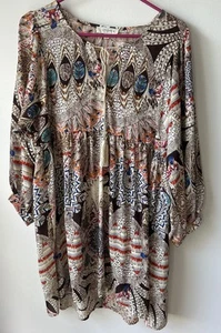 Vestido Umgee Boho Estampado Plumas Festival XL - Imagen 1 de 4