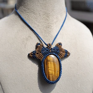 Mirada del Tigre ~ Ojo de Tigre Natural Hecho a Mano Boho Macrame Crystal Collar - Imagen 1 de 11