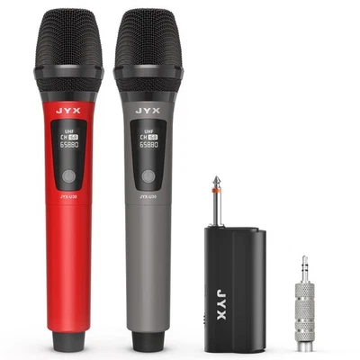 JYX Wireless Microphones, Dual UHF Handheld Dynamic Mic with Receiver, 6.35mm... - Image 1 of 4