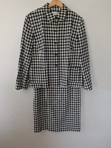 Vtg Rena Rowan Wool Tweed Skirt Jacket Suit Set Check Preppy Academia 16W / 18W - Picture 1 of 15