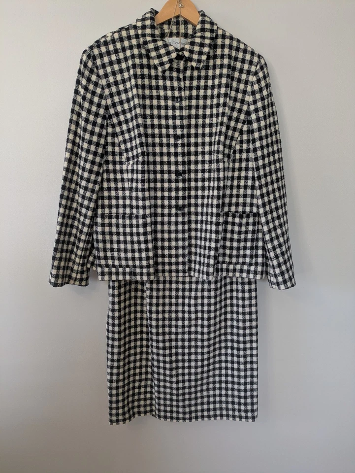 De Colección Rena Rowan Lana Tweed Falda Chaqueta Traje Conjunto Cuadros Preppy Academia 16W / 18W Foto 1 de 4