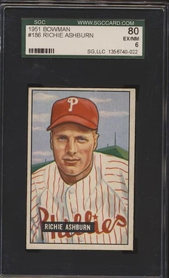 1951 Bowman #186 Richie Ashburn Phillies SGC 6 NICE CARD - Image 1 of 2