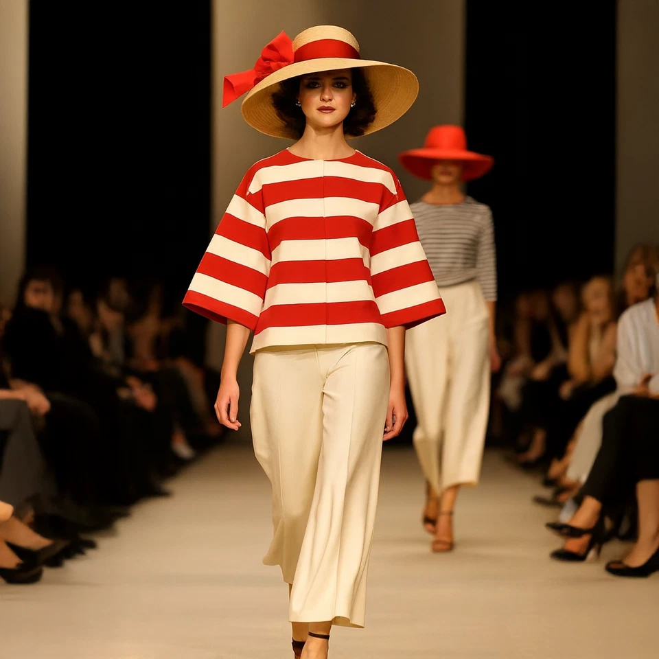 LORO PIANA 8 42-IT Red and Cream Striped  Step Hem Jacket ITALY $3950 Retail - Image 1 of 4