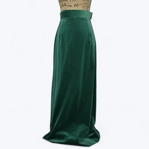 Vtg Pins & Needles Velvet Maxi Skirt 26" Waist Green Party Formal Event Holiday - Picture 1 of 12