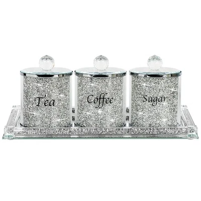 Juego de 4 botes de cristal café azúcar té, diamantes triturados de cristal brillante H... Foto 1 de 4