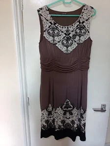 Phase Eight Dress mocha with back/white tribal print beaded pit to pit 17" UK 14 - Picture 1 of 13