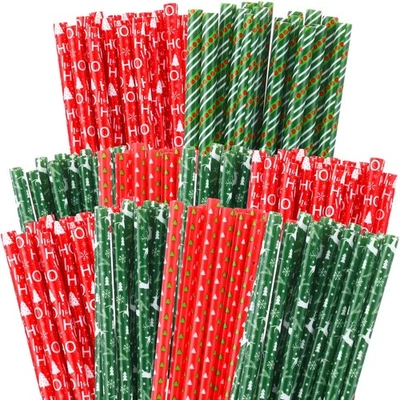 100 peças canudos de Natal de plástico para beber Natal 9 polegadas 4 estilos reutilizáveis... - Imagem 1 de 4