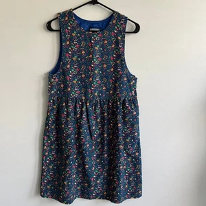 Vestido tipo jersey vintage de pana para niña Lands' End azul floral sin mangas grande - Imagen 1 de 4