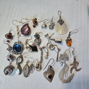 Lot of 23 Sterling Silver Single Dangle Earrings with & w/out stones Wear/ Scrap - Picture 1 of 5