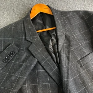 Stafford Sport Coat Men's 56R Gray Merino Wool Windowpane Two Button Double Vent - Picture 1 of 12