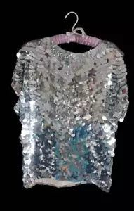 Vintage 70's Disco Glam Top Mirror Sequins ARGENTI WOW M-L - Picture 1 of 12