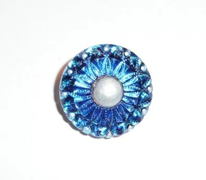 Tschechisches Glas Halsband Blume Knopf Schiefer blau & lila mit grauen Akzenten 18 mm - Bild 1 von 7