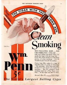 1930 WM. Penn Clean Smoking World's Largest Selling Cigar Single Page Print Ad - Picture 1 of 1