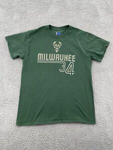 Milwaukee Bucks #34 Giannis Shirt Adult Medium Green Short Sleeve Tee NBA Men 