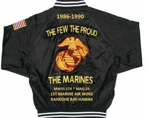 1ST MARINE AIR WING*KANEOHE BAY-HAWAII* 1986-90*EMBROIDERED 2-SIDED SATIN JACKET - Picture 1 of 2