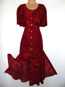 Vestido Vintage 'Nice Day' Rojo Oscuro Intenso Floral Viscosa Sedosa, Corbatas Traseras, XXL - Imagen 1 de 9