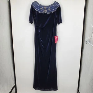 NWT Adrianna Papell Midnight Blue Beaded Velvet Long Formal Cocktail Maxi Gown 1 - Picture 1 of 12
