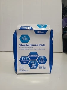 MED PRIDE 3" x 3" Sterile Gauze Pads for Wound Dressing, Individually 100 Pk - Picture 1 of 5
