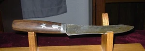 Antique 1800 Fur Trade Knife-Pewter Star-Acorn-Beaded Sheath Knife-Exotic Wood - Picture 1 of 11