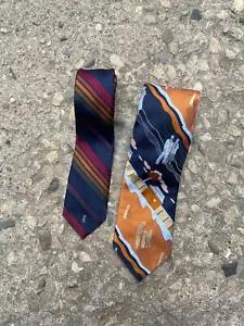 Vintage 1980's Yves Saint Laurent Neckties Lot of 2 Patterned Silk - Picture 1 of 10