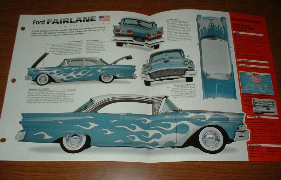 1958 Ford Fairlane 500 Victor Custom Spec Sheet Brochure Photo Info Pamphlet - Image 1 of 1