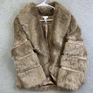CHICOS Bolero Womens Faux Fur Suede Jacket Burlywood Brown Size EU 3 US 10 -12 - Picture 1 of 9