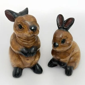 Wooden Bunnies Bunny Rabbits Mandalay Box Co. Wood 6”-7” Set of 2 Easter Spring - Picture 1 of 11