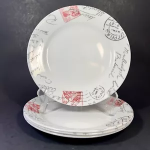 Corelle Vitrelle Sincerely Yours Postage Stamp Luncheon Salad Plates 8.5” Set 4 - Picture 1 of 7