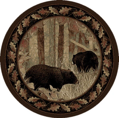 ROUND Lodge Cabin Bear Rustic Area Rug  **FREE SHIPPING** - Image 1 of 2