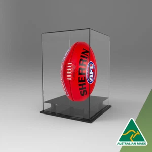 Football / AFL Rugby Display Case, BLACK Base Acrylic - Upright /Vertical - Picture 1 of 2