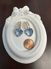 Clear Blue Simulated Tourmaline Heart Shape S925 Sterling Silver Stud Earrings
